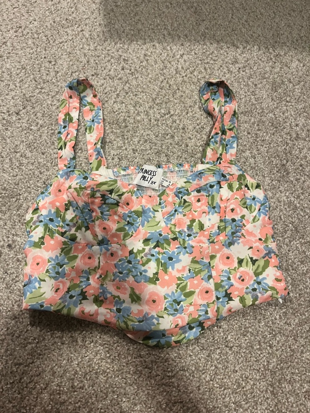 Princess Polly Pastel Floral Smocked Top — Pink Blue Green